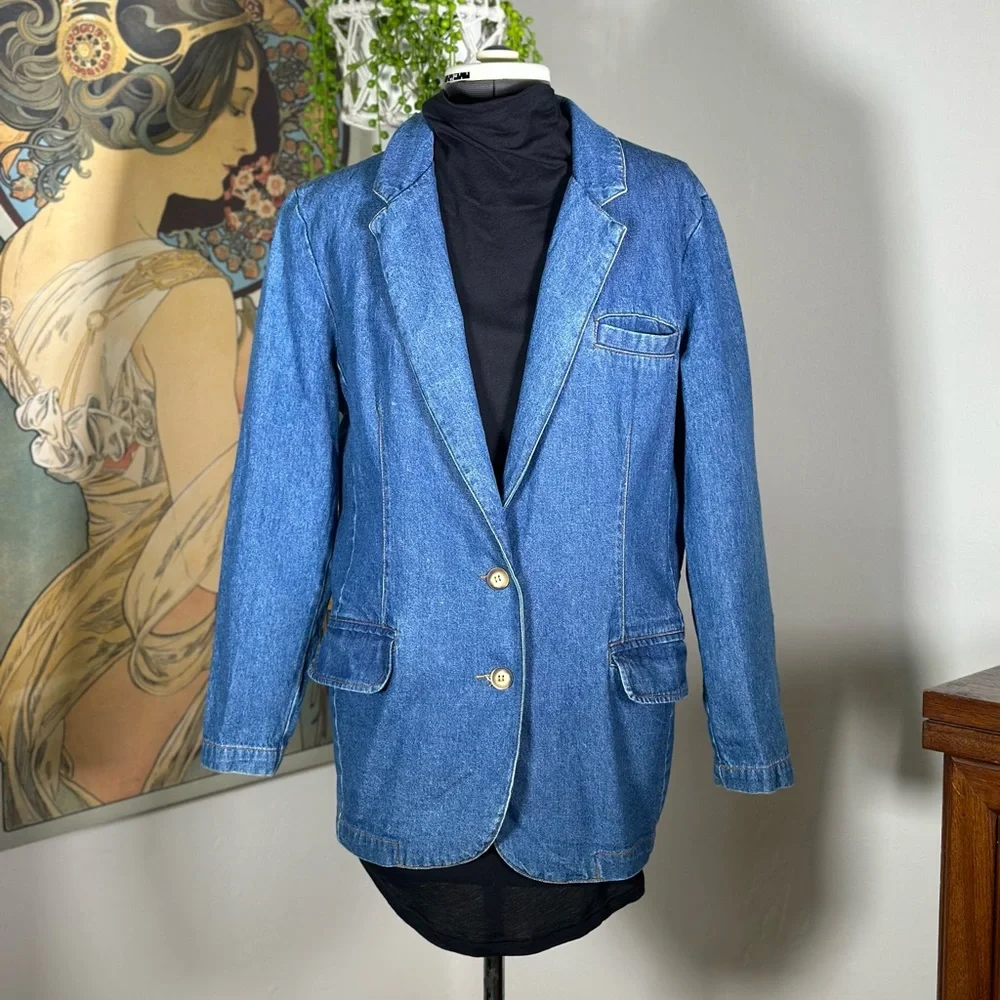 Women’s Vintage Cotton Blue Denim Blazer Jacket. - Picture 3 of 8